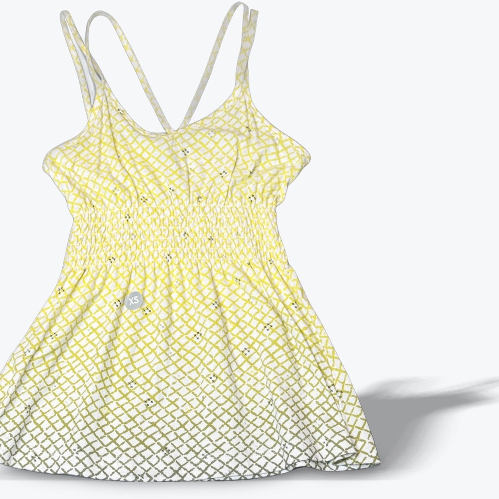 Hurley Yellow Lattice Smocked Empire Waist Mini Dress Womens XS‎